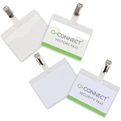 Portabadge Q-Connect plastica 90x60 mm con clip Visitor badge apertura superiore - conf. da 25 - KF01560